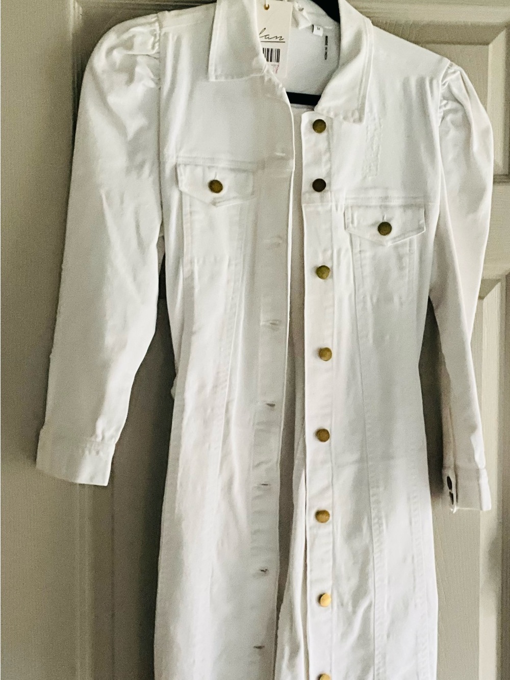 White Longline Jean Jacket with Gold Buttons - Women